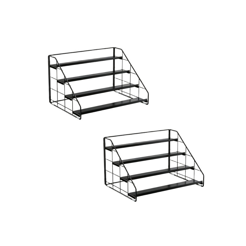 Black 4 Tiered Spice Rack Organizer for Cabinet, Tiered Adjustable Spice Shelf for Kitchen Countertop 2 Pcs