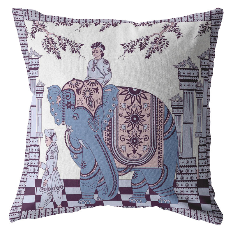 Coussin intérieur à fermeture à glissière Palace Elephant, 18" x 18", Bleu/mauve