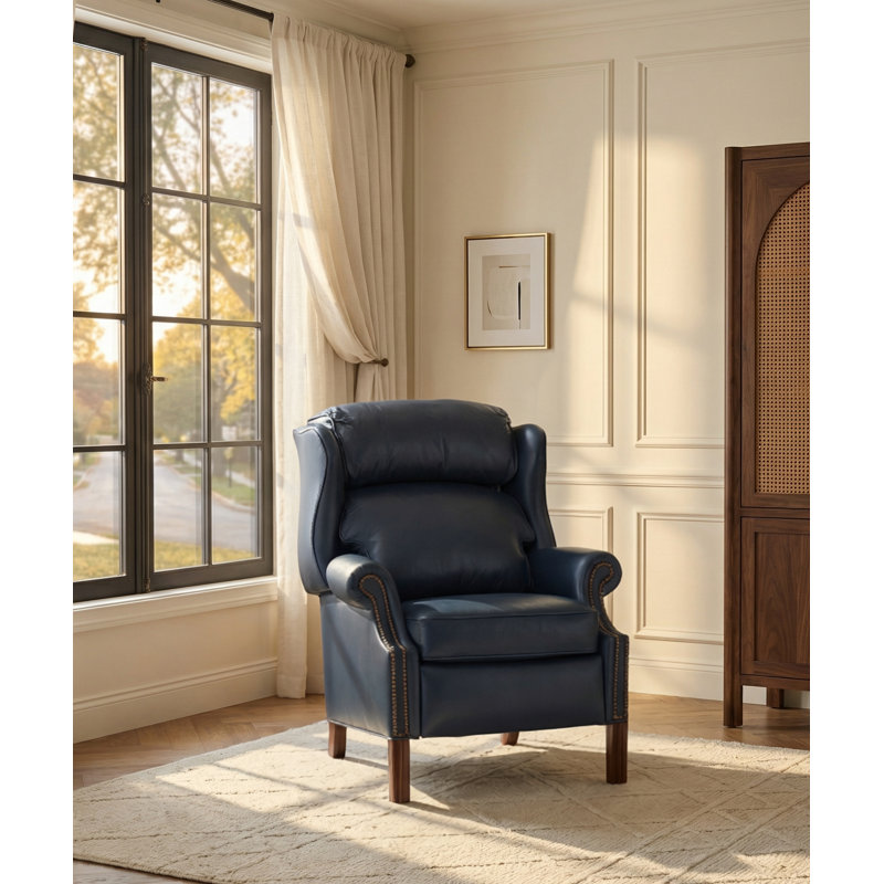 Chippendale Recliner, Central Park Blue Genuine Leather