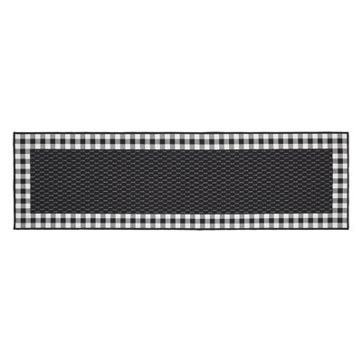Down Home Runner  Geometric Machine Woven Flatweave Polyester Indoor / Outdoor Area Rug in Black/White