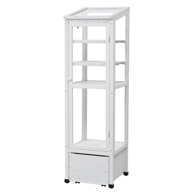 Serre en bois de sapin Jacoby avec rangement et tablettes réglables, Blanc