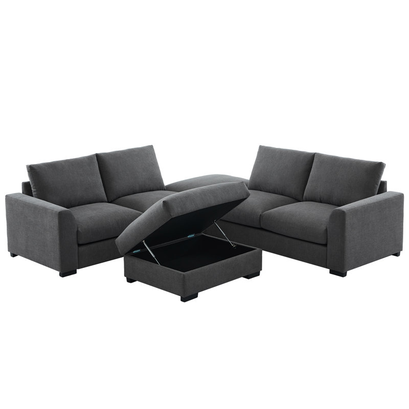 Canapé 6 pièces avec accoudoirs rembourrés 6 pièces, Lin gris