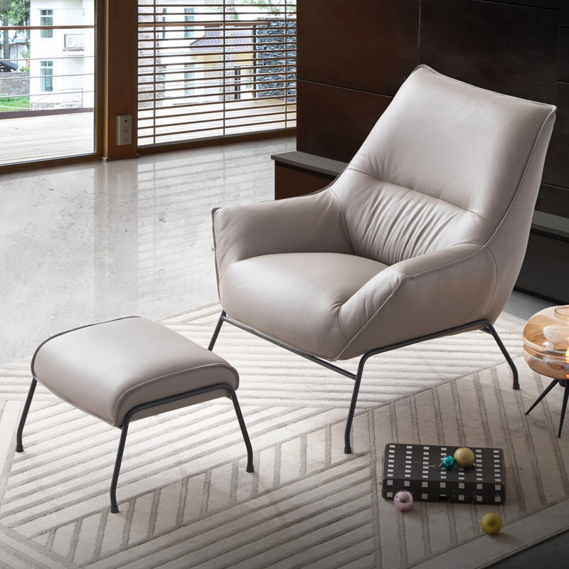 Fauteuil d'appoint et repose-pieds en cuir fleur, Kaki