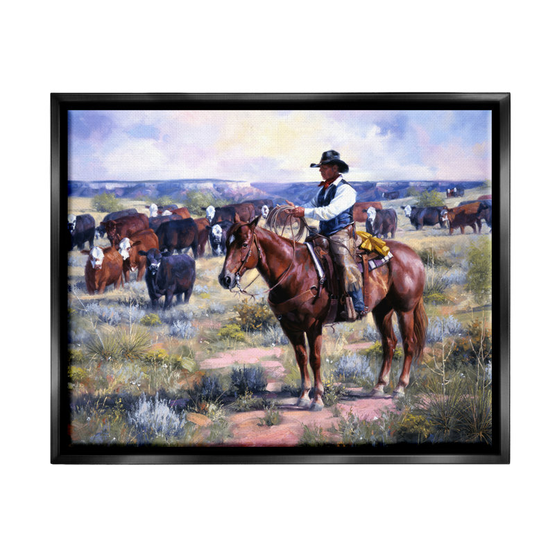Cowboy Herding, Cadre flottant noir de jais, H 17 po x l 21 po x P 1,7 po