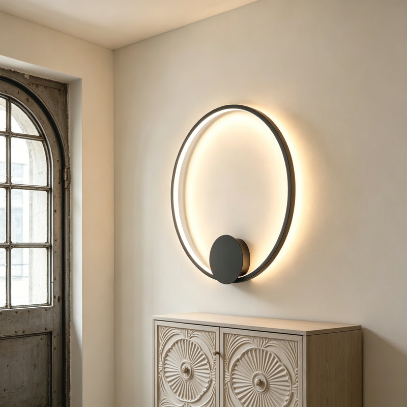 Applique murale ronde à DEL moderne intégrée à intensité variable de 23,6 po, polyvalente 2-en-1 à brancher ou câblée pour le salon, la chambre à coucher et le vestibule