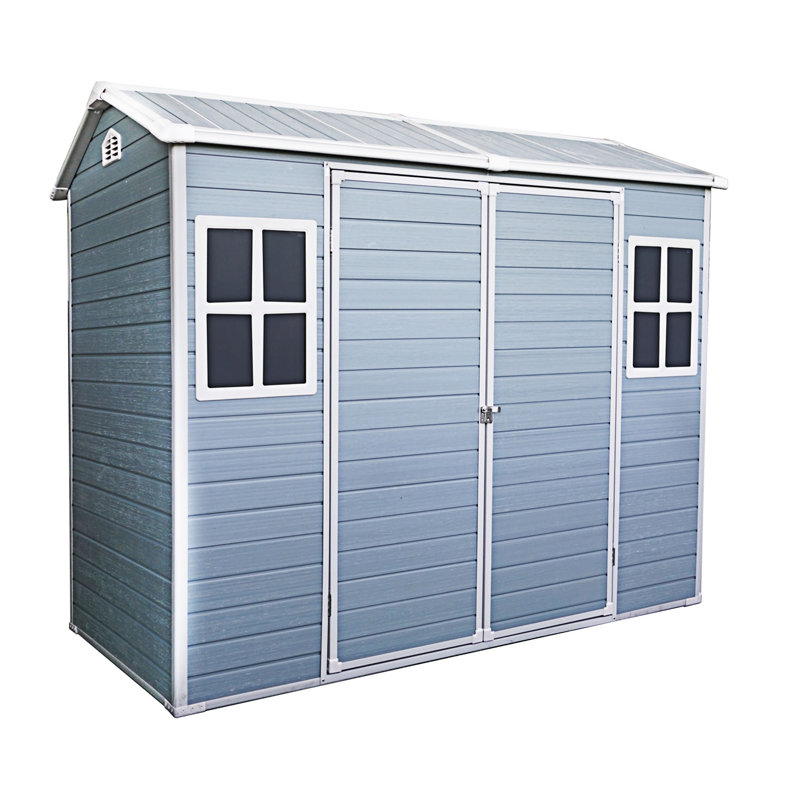 Remise de rangement extérieure 8 pi x 4 pi avec deux fenêtres et deux portes, Gris