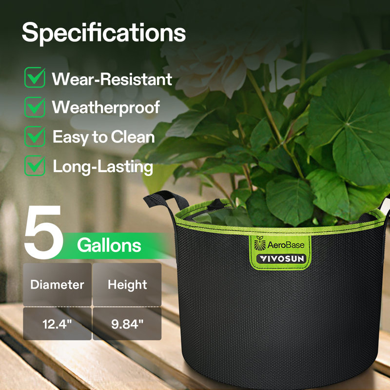 Durable Mesh Fabric AeroBase Grow Bag, 9.84" H x 12.40" L x 12.40" W