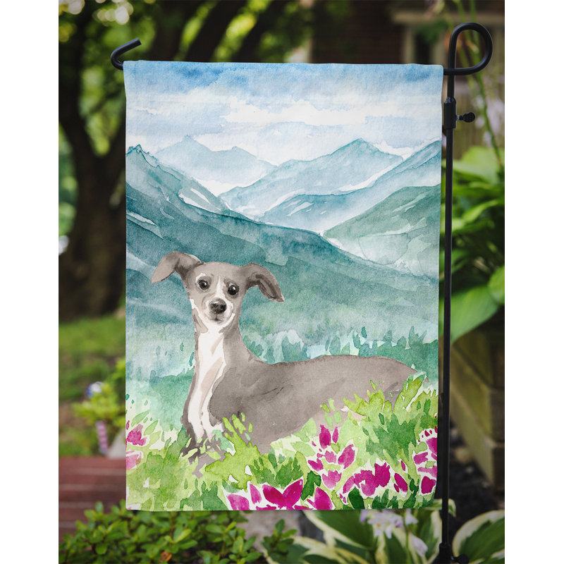 Yorkshire terrier yorkie à 2 côtés en polyester 15 x 11,5 po mountain fleurs drapeau de jardin, Lévrier (gris/bleu)