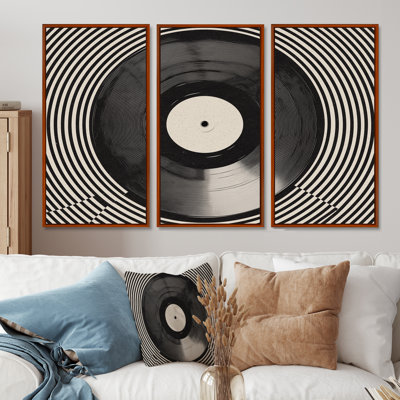 Black And Grey Vintage Vinyl  - Vinyl Records Wall Art Set