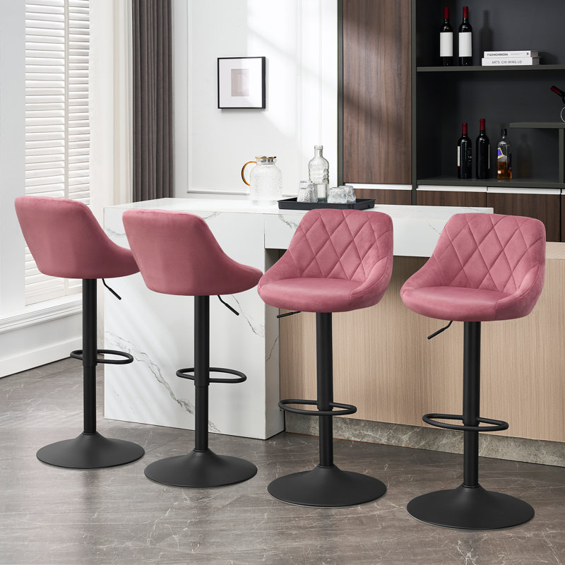 Swivel Yes Bar Stool with Steel Frame, Pink