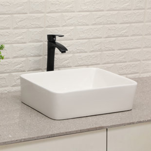 19"X15" White Ceramic Rectangular Vessel Bathroom Sink