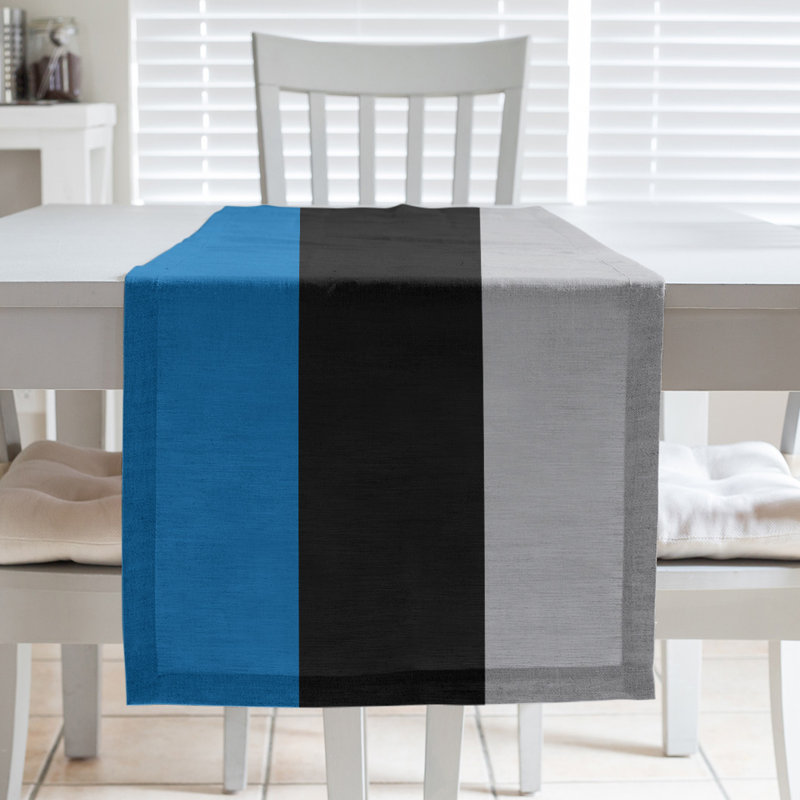 Chemin de table basket New York, L 90 po x l 16 po, Bleu / noir / argent, Sergé de coton