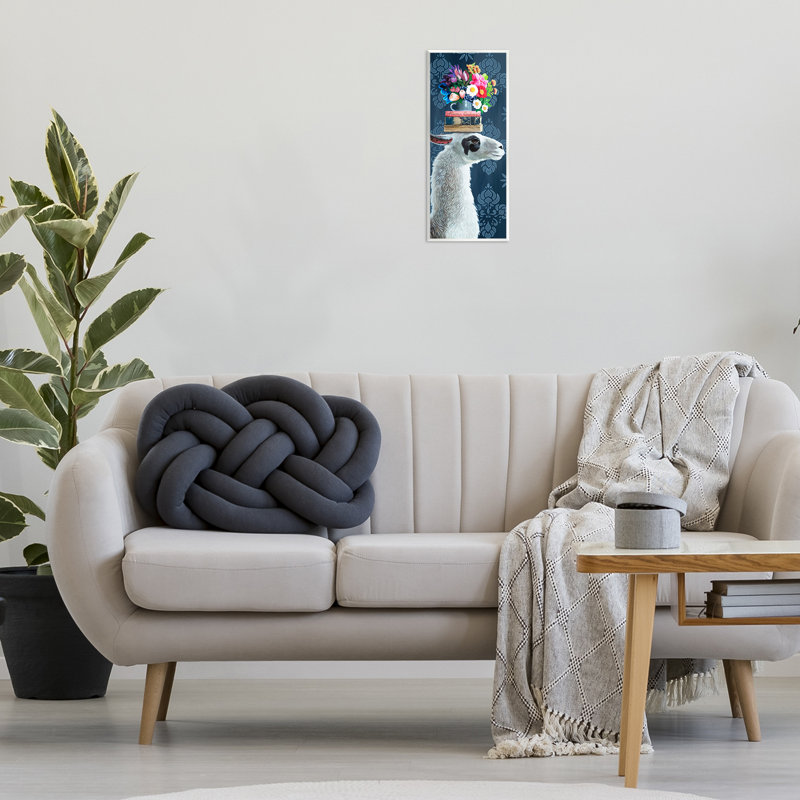 Plaque murale «Lama avec livre et arrangement floral», design par Heather Gauthier