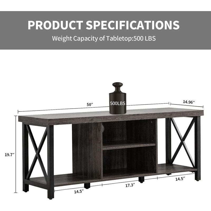 Gray MDF and Metal 50'' TV Stand with Open Shelving