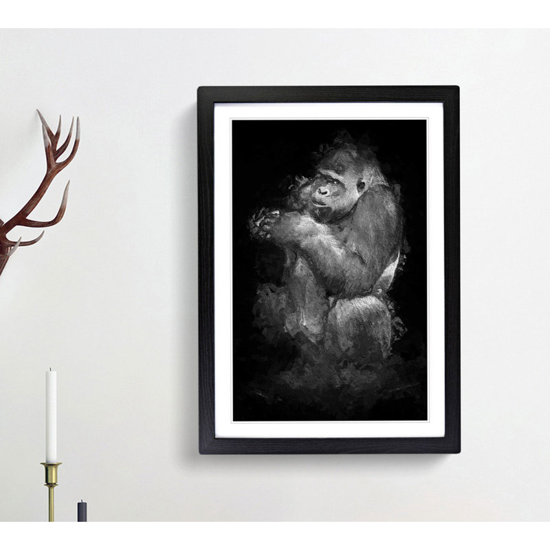 Lowland Gorilla in Abstract - Picture Frame Painting Print, 48cm H x 36cm W x 2cm D, Black Framed