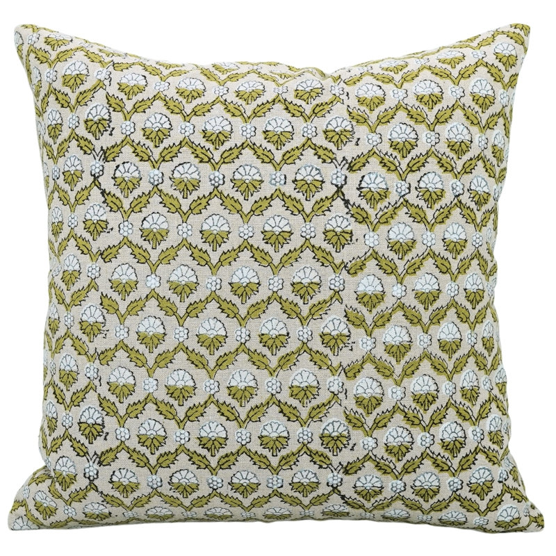 Coussin décoratif à motif floral Fabividine Boho, floral, pur coton (Shehnaaz, vert), H 20 po x l 20 po
