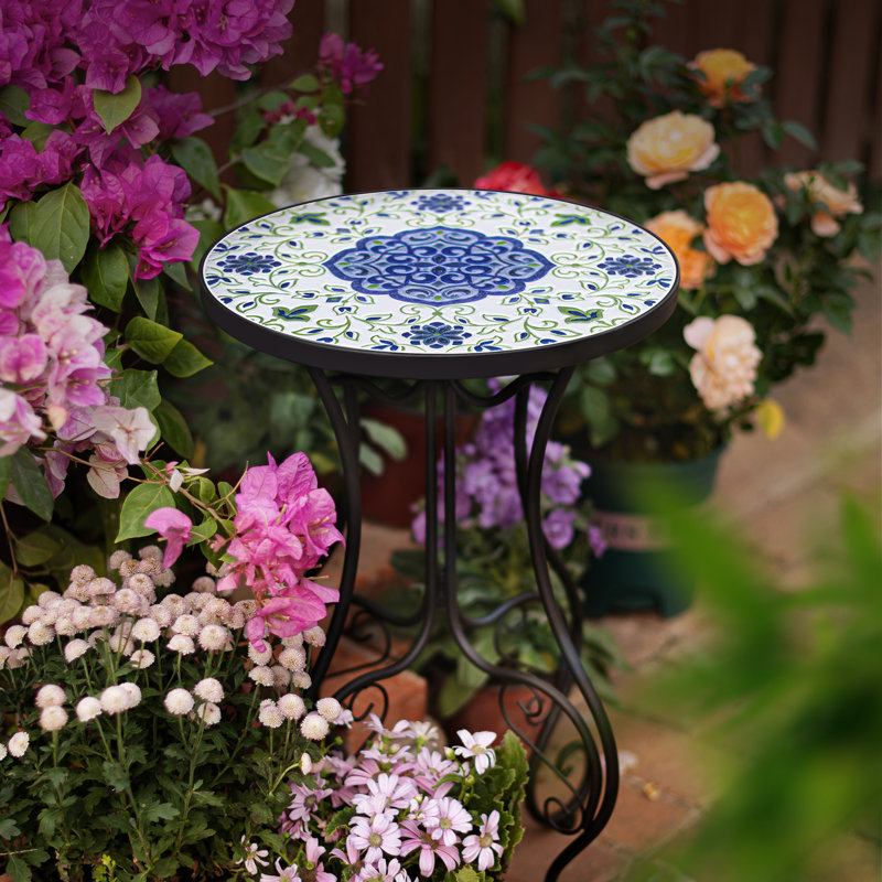 Round Metal Outdoor Side Table , 14'' in. W 14'' in. D