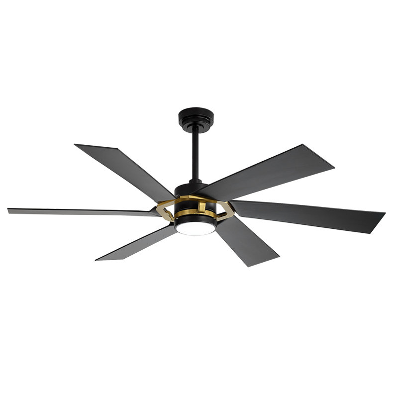 Ventilateur de plafond d'intérieur intelligent de 60 po avec lumières DEL Lucienne, Noir mat, Noir mat / Or