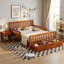 Lit plateforme en bois avec tiroirs de rangement et garde-corps, cadre de lit peu encombrant avec tête de lit et lattes en bois massif pour chambre d'enfant-129159379-129159377