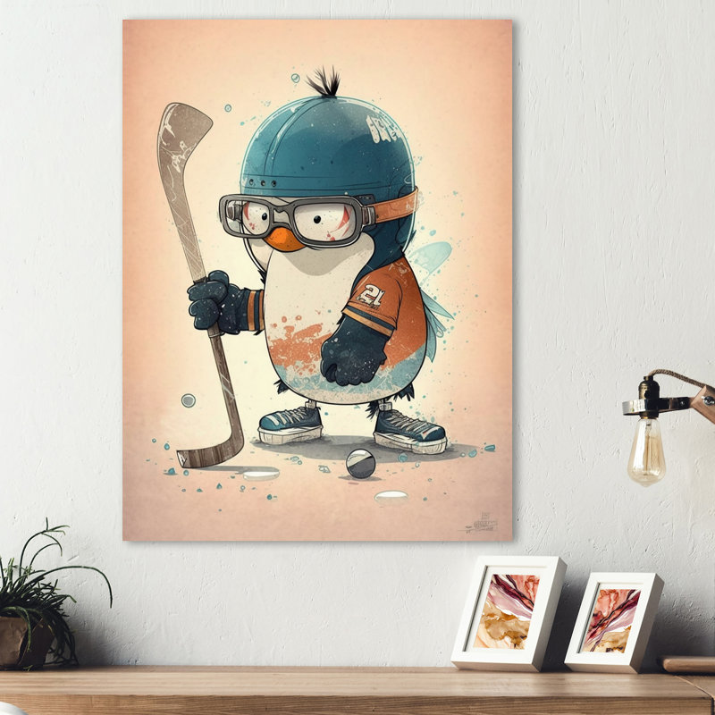 Dessin animé pingouin, impression sur toile, H 20 po x l 12 po x P 1 po, Toile tendue