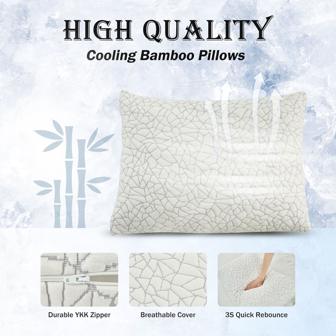 Removable Cooling Bamboo Rayon Cover Adjustable Pillow Shredded Memory Foam Bed Pillow, Set of 2 (Set of 2) ValenciaLuxe 