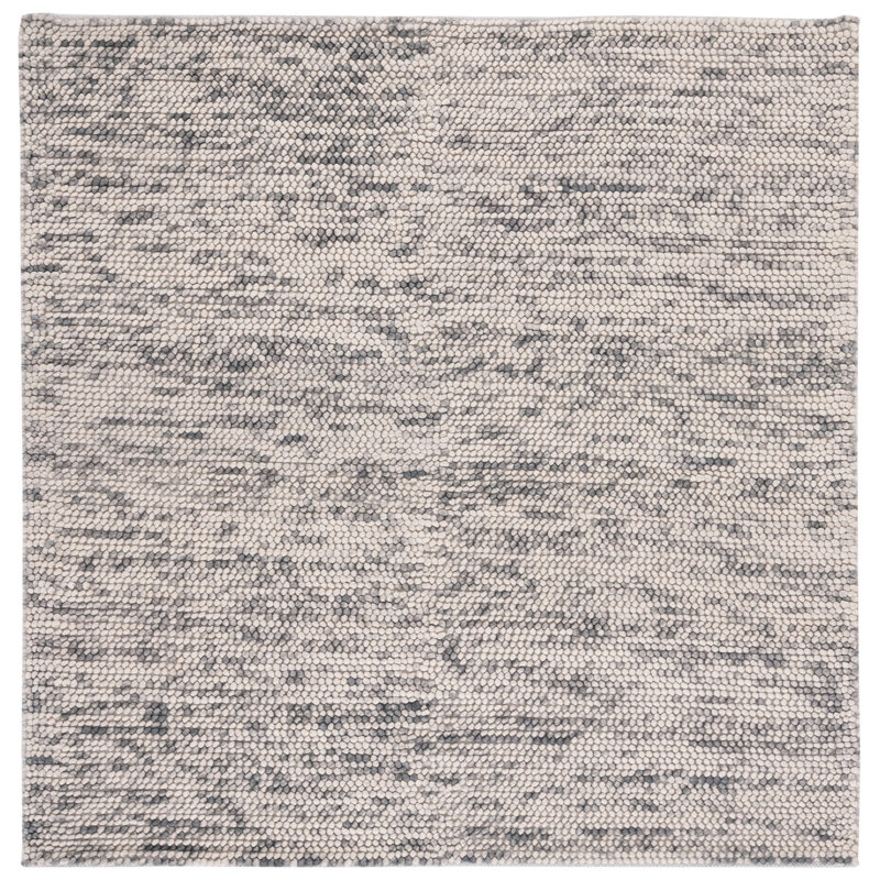 Almus Abstract Handmade Tufted Wool Grey / Beige Area Rug, Square 6'