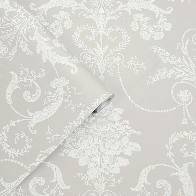 Laura Ashley Josette Wallpaper Roll, White/Dove Gray