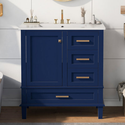 Meuble-lavabo 30 po avec lavabo, 3 tiroirs et porte à fermeture douce Urso, structure en bois massif Urso