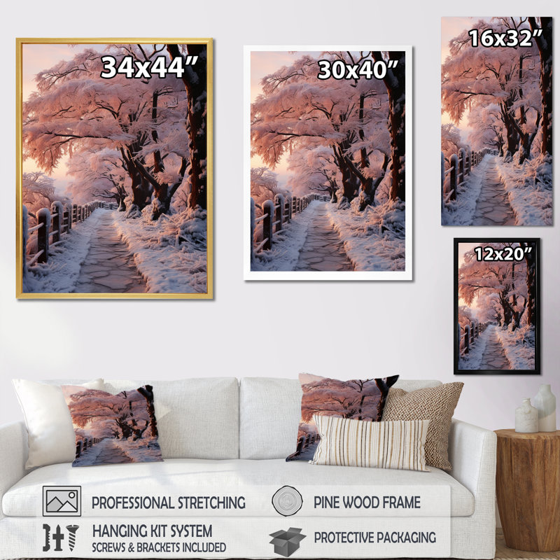 " Winter Landscape Frosty Path I ", Gold Single Picture Framed, 40" H x 30" W x 1.5" D
