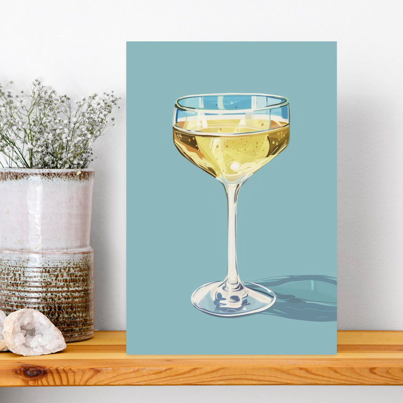 Champagne coupe rétro rétro art mural côtier, H 18 po x l 12 po