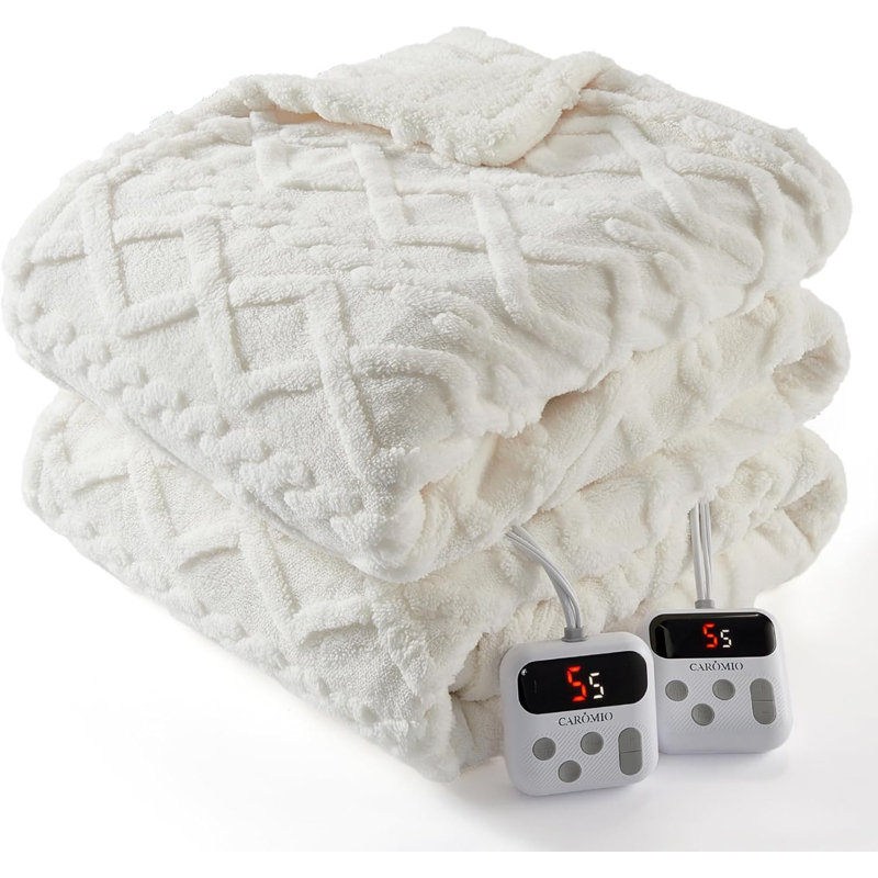 Jeté chauffant Sherpa, Blanc, L 100 po x l 90 po