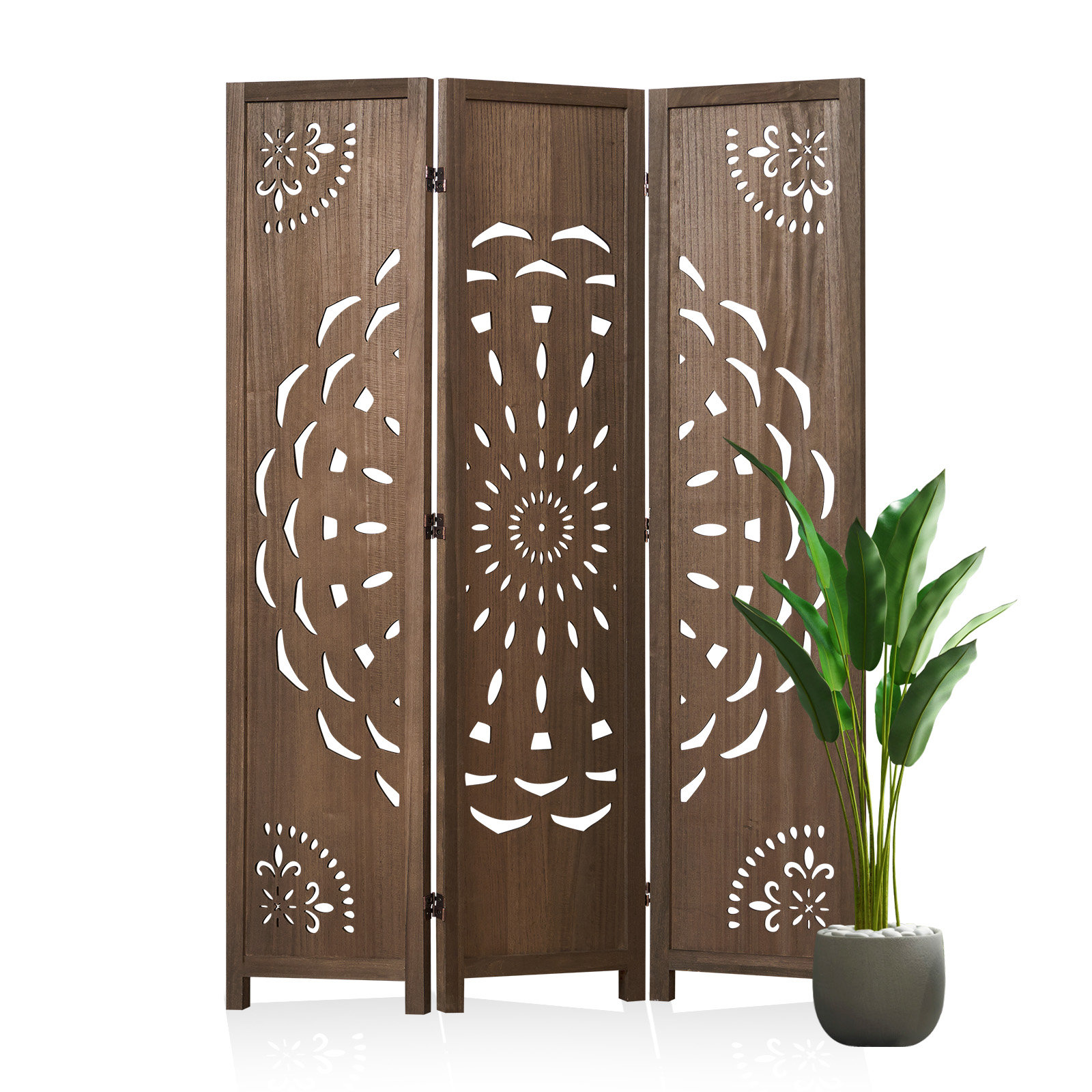 Ophelia & Co. Peony Pattern Room Divider, 6-Panel, Light Charred Finish ...