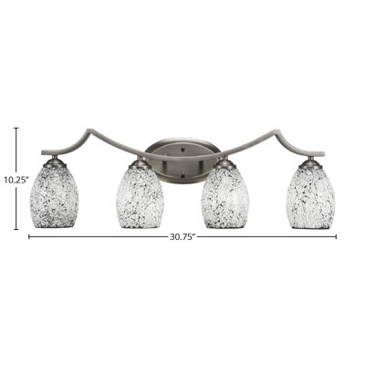 Barre d'éclairage de salle de bain 4 lumières Zilo au fini graphite avec verre fusion noir de 5 po