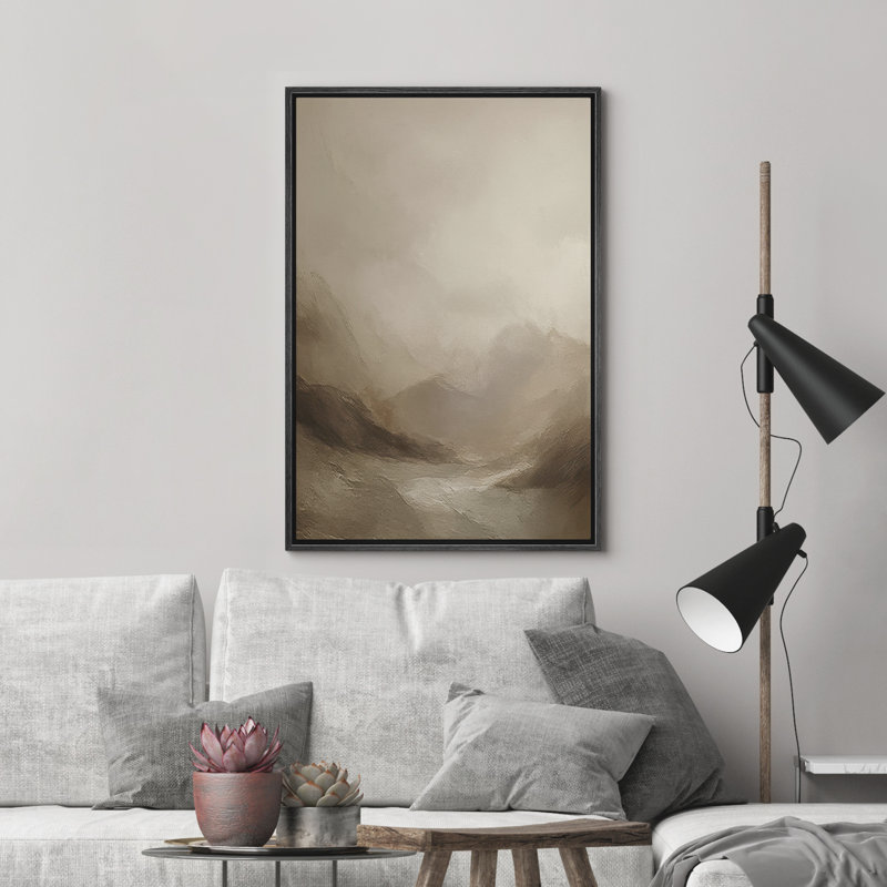 Framed Canvas Wall Art Abstract Landscape Print for Modern Home Decor, Black, 24" H x 16" W