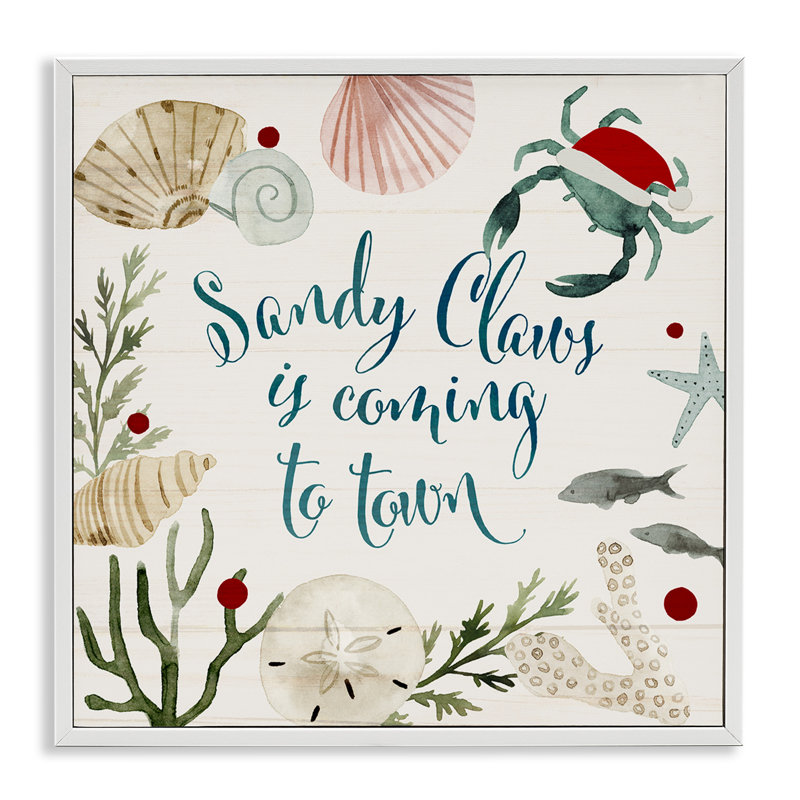 Santa Claus Nautical Beach Holiday Canvas Print with White Frame