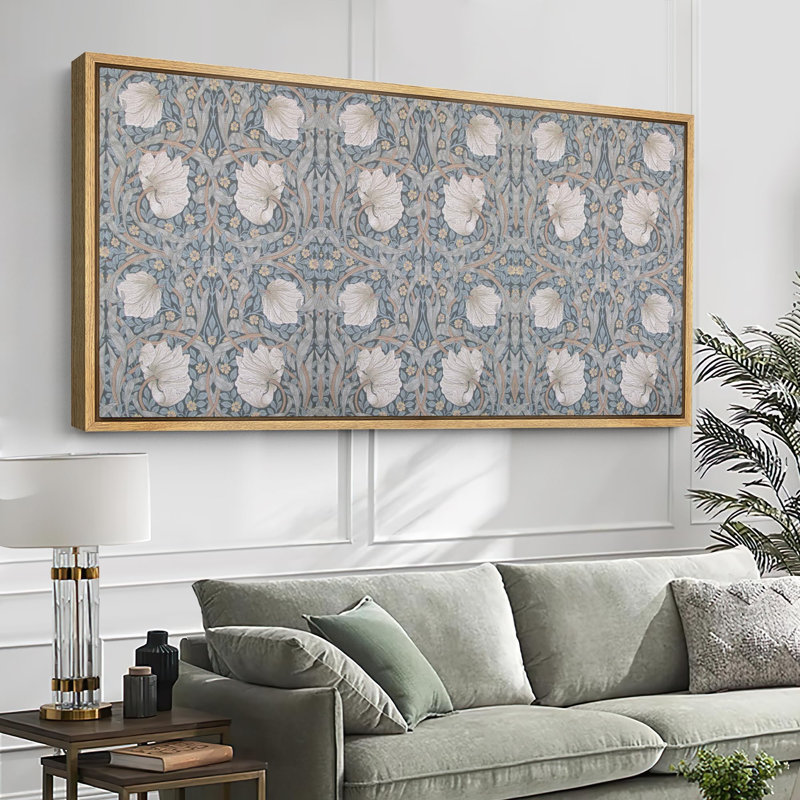 Abstrait botanique abstrait, élégant motif botanique floral classique, reproduction sur toile, H 30 po x l 60 po, Naturel