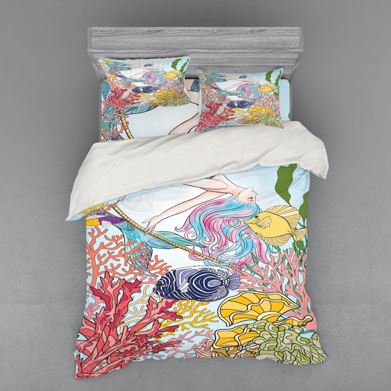 Mermaid Quilt Set, Queen Duvet Cover + 3 Additional Pieces