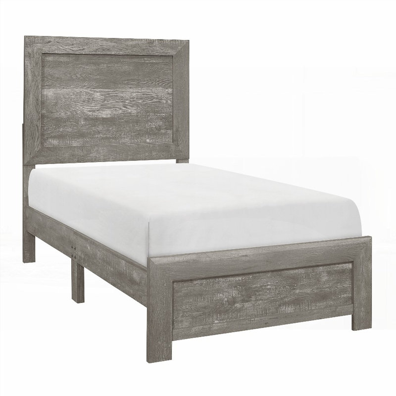 Lit simple à panneau au fini gris rustique - aucun sommier requis, livraison pratique dans une seule boîte!