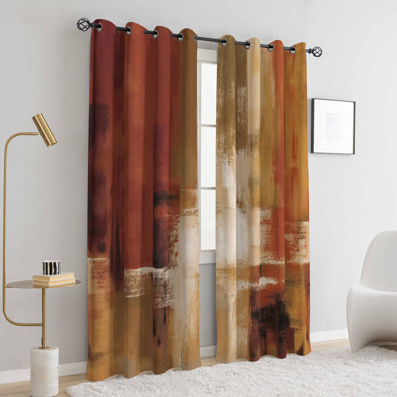 Burnt Orange Curtains 2 Panels Abstract Rust Curtain Room Darkening Grommet Window Treatments Modern Decorative For Bedroom Living Room, 52X84 Inches