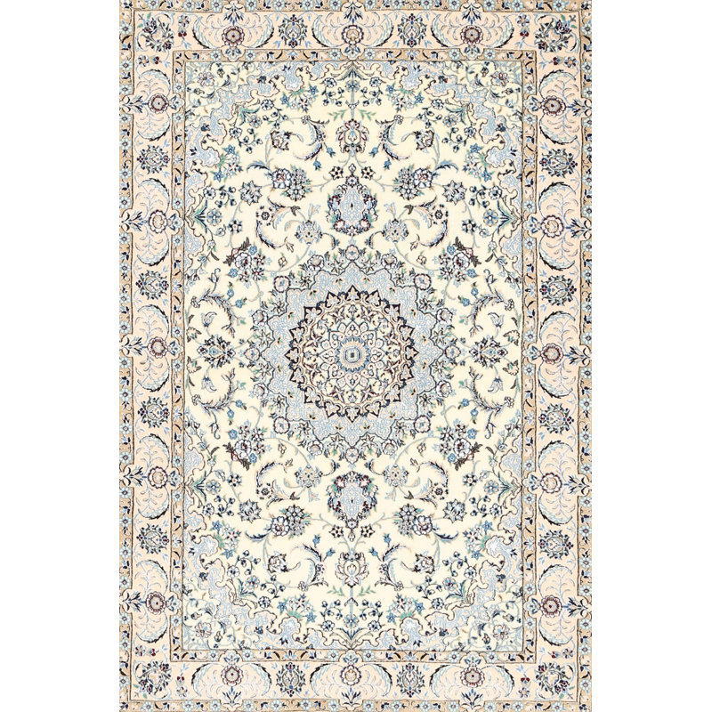 Tapis décoratif en laine crème maliyah oriental, Rectangle 7 pi x 9 pi