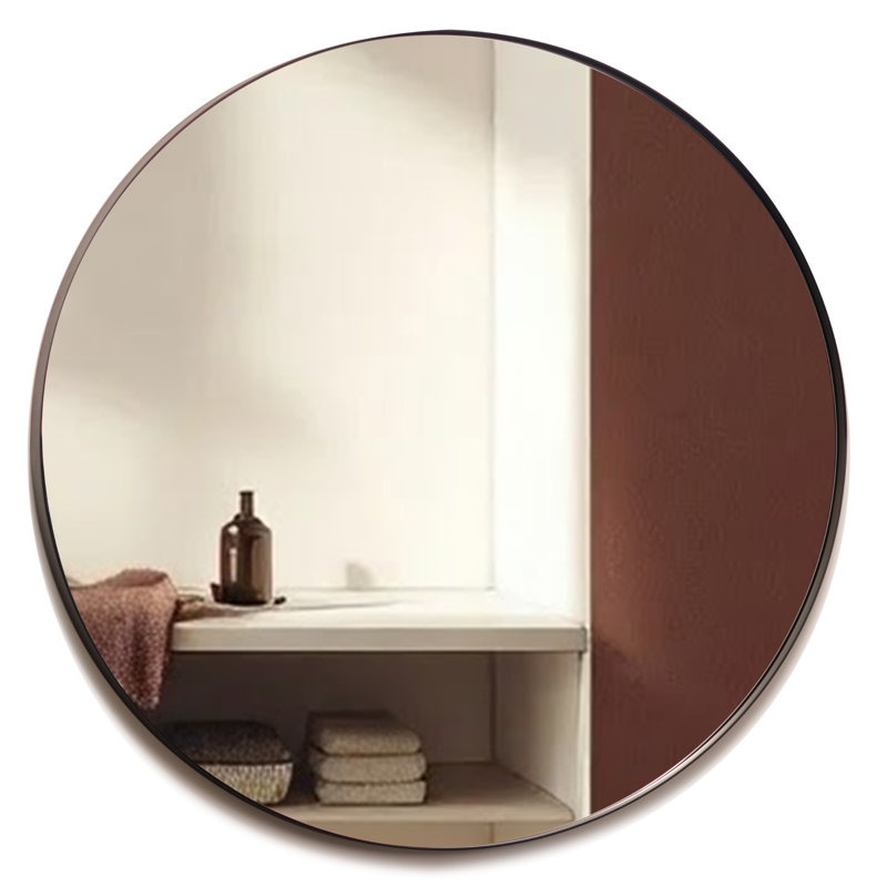 Mood Premium Round Bathroom Mirror Framed Wall Mounted, Circle Frame Modern & Stylish, Matte Black, 60 cm x 60 cm
