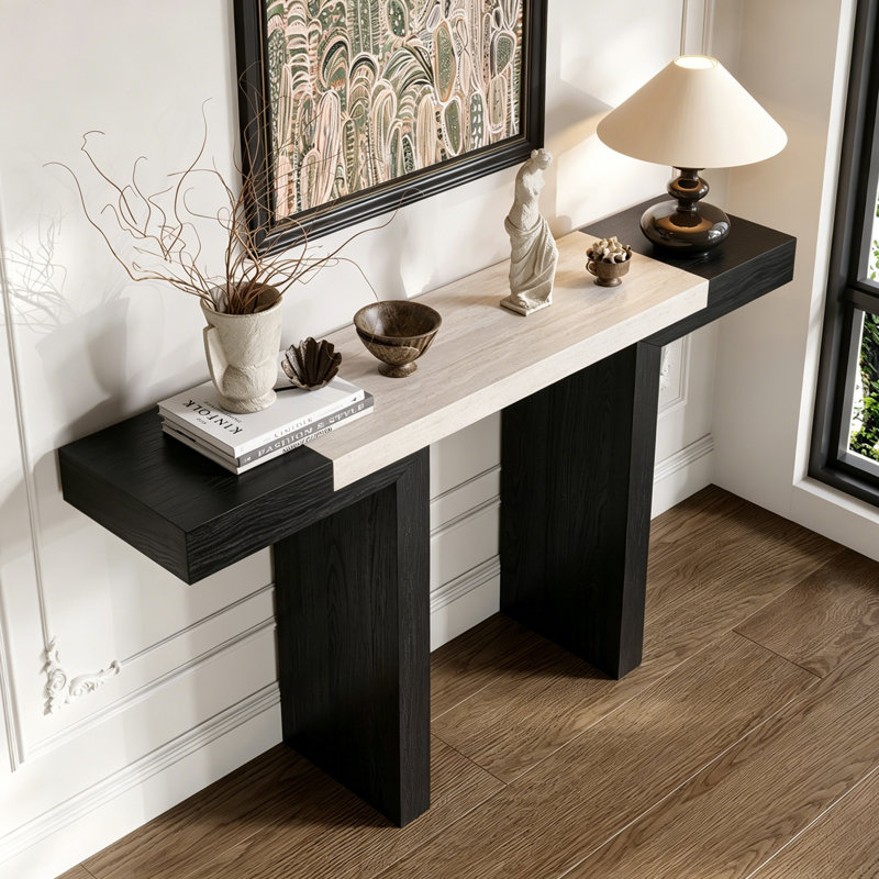 Console minimaliste moderne de style nordique, Beige / Black, 33.5" H x 47.2" W x 13.8" D, Black, Beige