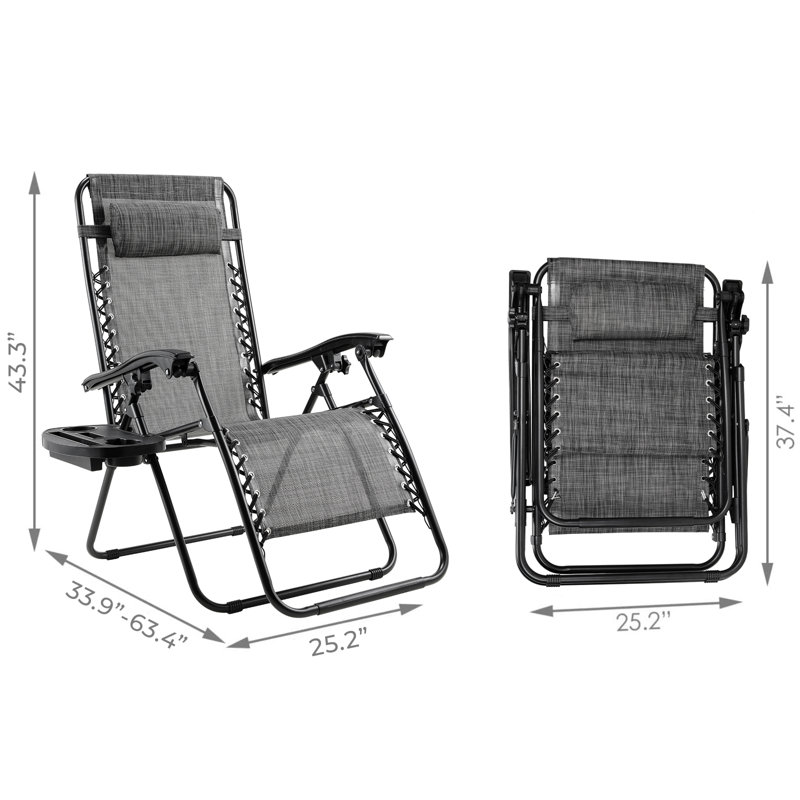 Zero Gravity Chair Set of 2, Outdoor Folding Lounge W/Detachable Headrest & Holder Tray, Adjustable PVC-coated polyester Lawn Reclining, No Assembly Required, for Patio, Backyard, Garden, Poolside,