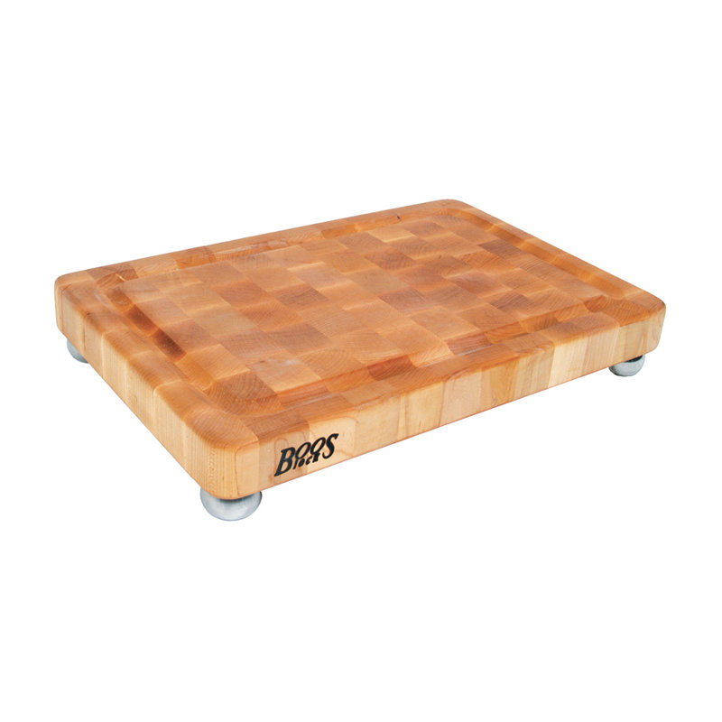 Maple End Grain Rectangular Cutting Board with Stainless Steel Feet