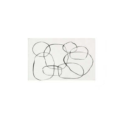 «Black Minimalist Dancing Circles», art mural encadré en bois à l'arrière, 30 L x 20 l