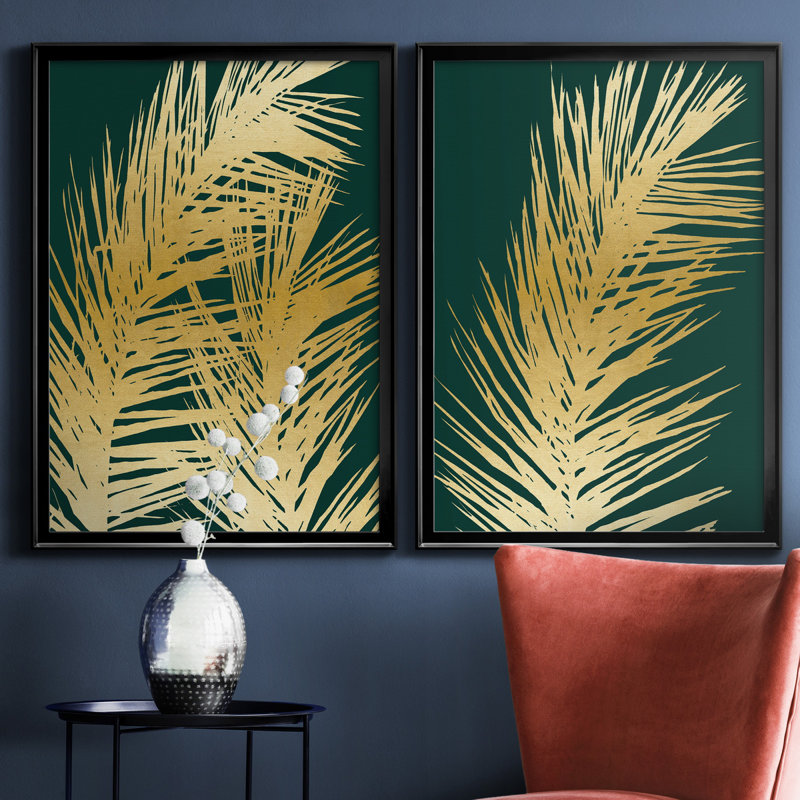Emerald Palm I - ensemble de 2 reproductions d'art, Toile encadrée, H 22,5 po x l 61 po, Noir