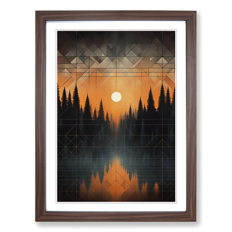 Winter Forest Geometric - Single Picture Frame Print on Wood, 34cm H x 25cm W x 2cm D, Walnut