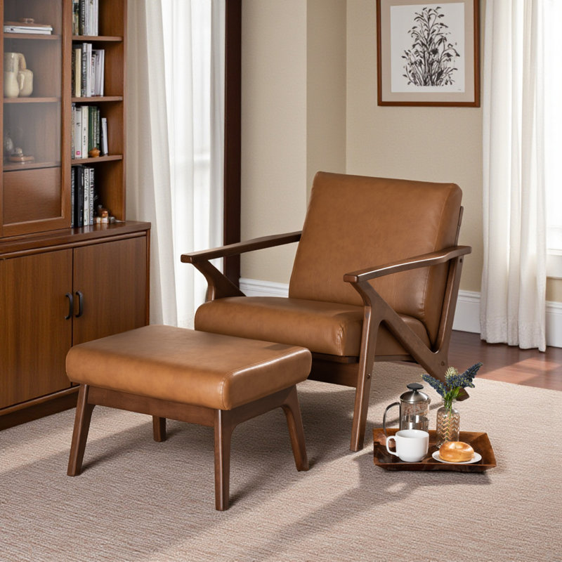 Kiger Faux Leather Armchair with Ottoman