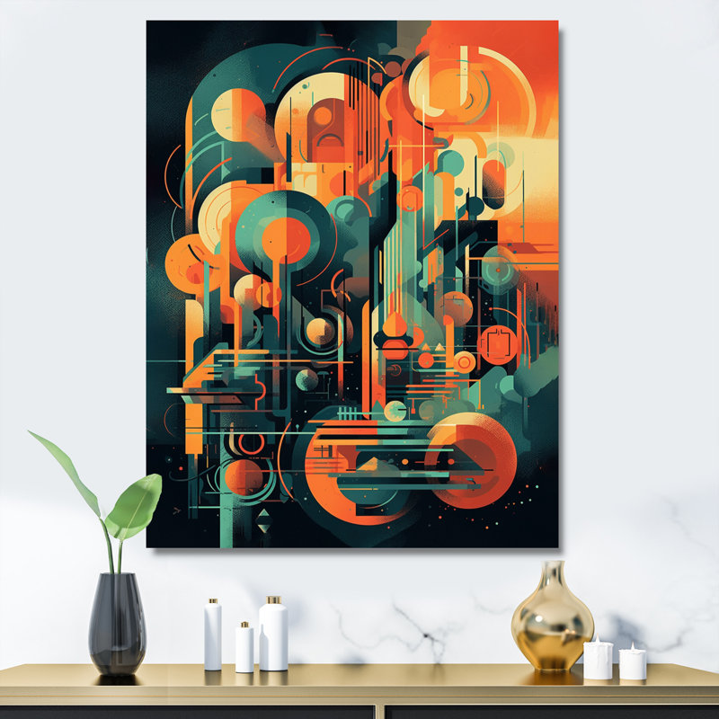 Vert et orange Mid Century Innovations II, reproduction d'art sur toile, H 44 po x l 34 po x P 1,5 po, Toile tendue