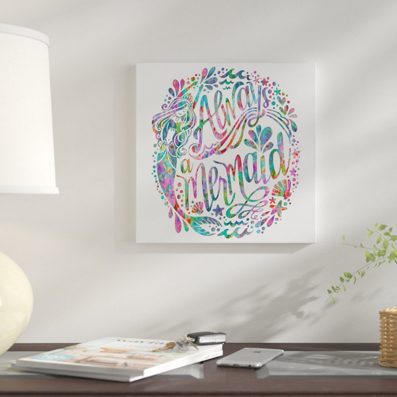 «Always A Mermaid», art textuel sur toile tendue, H 12 po x l 12 po x P 1,5 po, Toile tendue, Pas de tapis